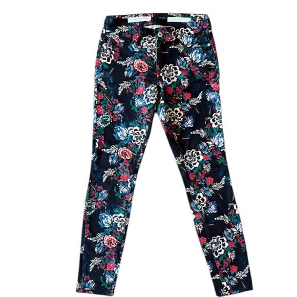 Pilcro by Anthro Pants Women's Sz 27 Mid Rise Skinny Coquette Floral Stretch - Picture 2 of 11